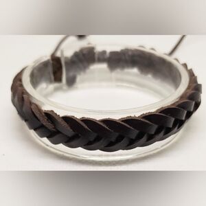 Men's bracelet leather braided brown new e56‎